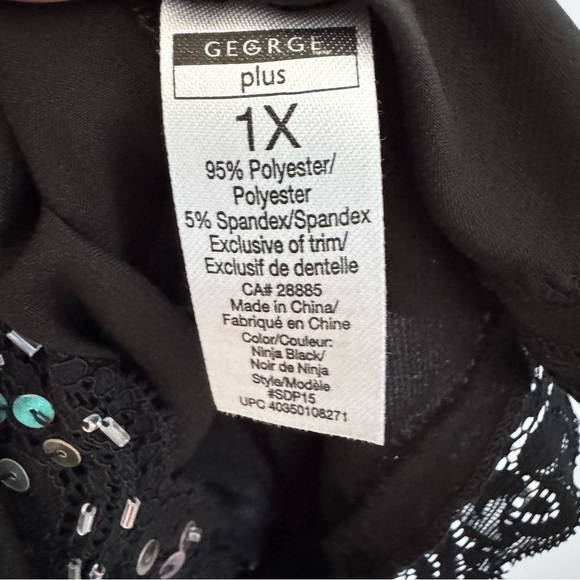 George Plus Black Satin Cami w/Lace & Sequin Trim Size 1X Babydoll Vintage Vibe - Picture 5 of 8